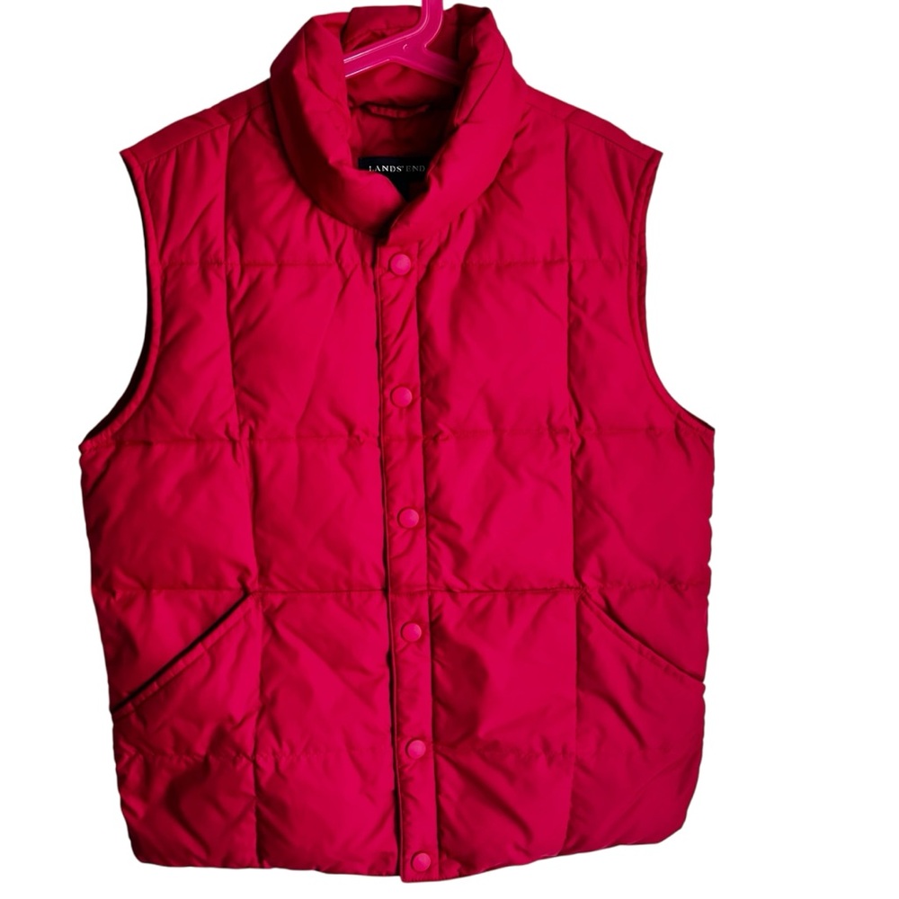 Lands' End Girls Bright Pink Puffer Vest Goosedown Snap Button Size Medium 10-12